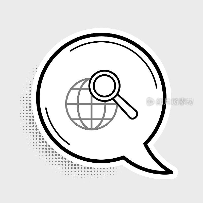 Line Magnifying glass with globe icon isolated on grey background. Analyzing the world. Global search sign. Colorful outline concept. Vector